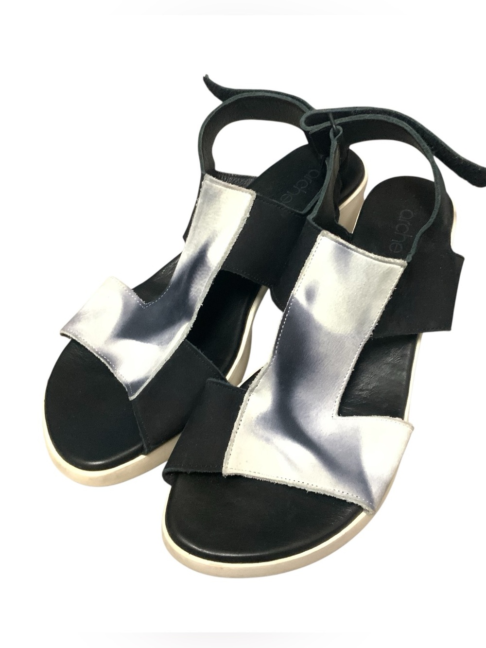 Arche Nuback White Black Slingback Peep Toe Wedge Sandals France
